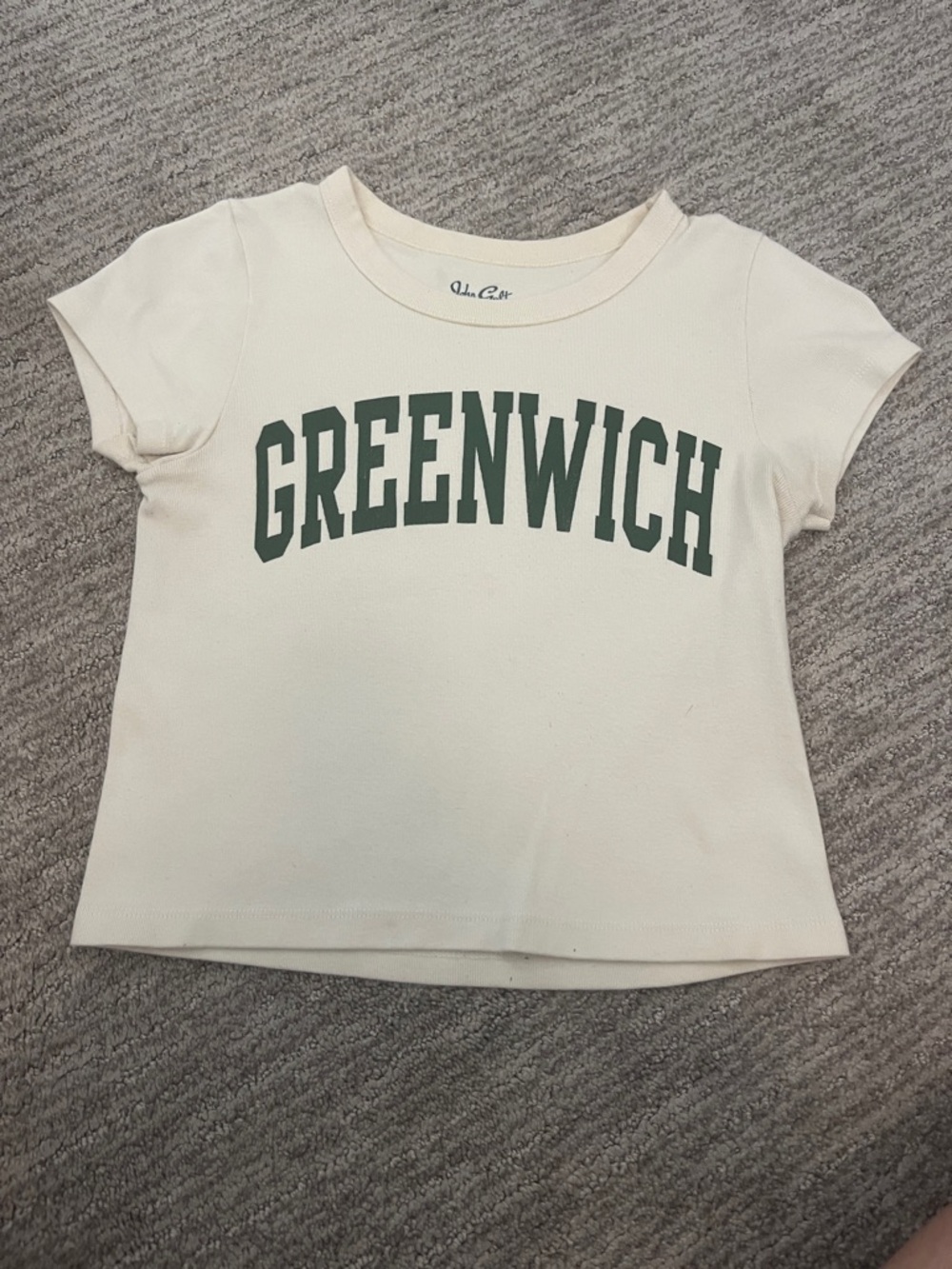 Brandy Melville Cream Tee with Dark Green 'GREENWICH' Graphic